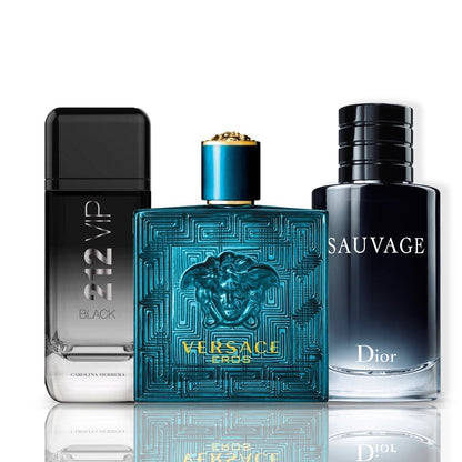 Set 3 Profumi | 212 VIP Black + Versace Eros + Sauvage Dior 100 ml